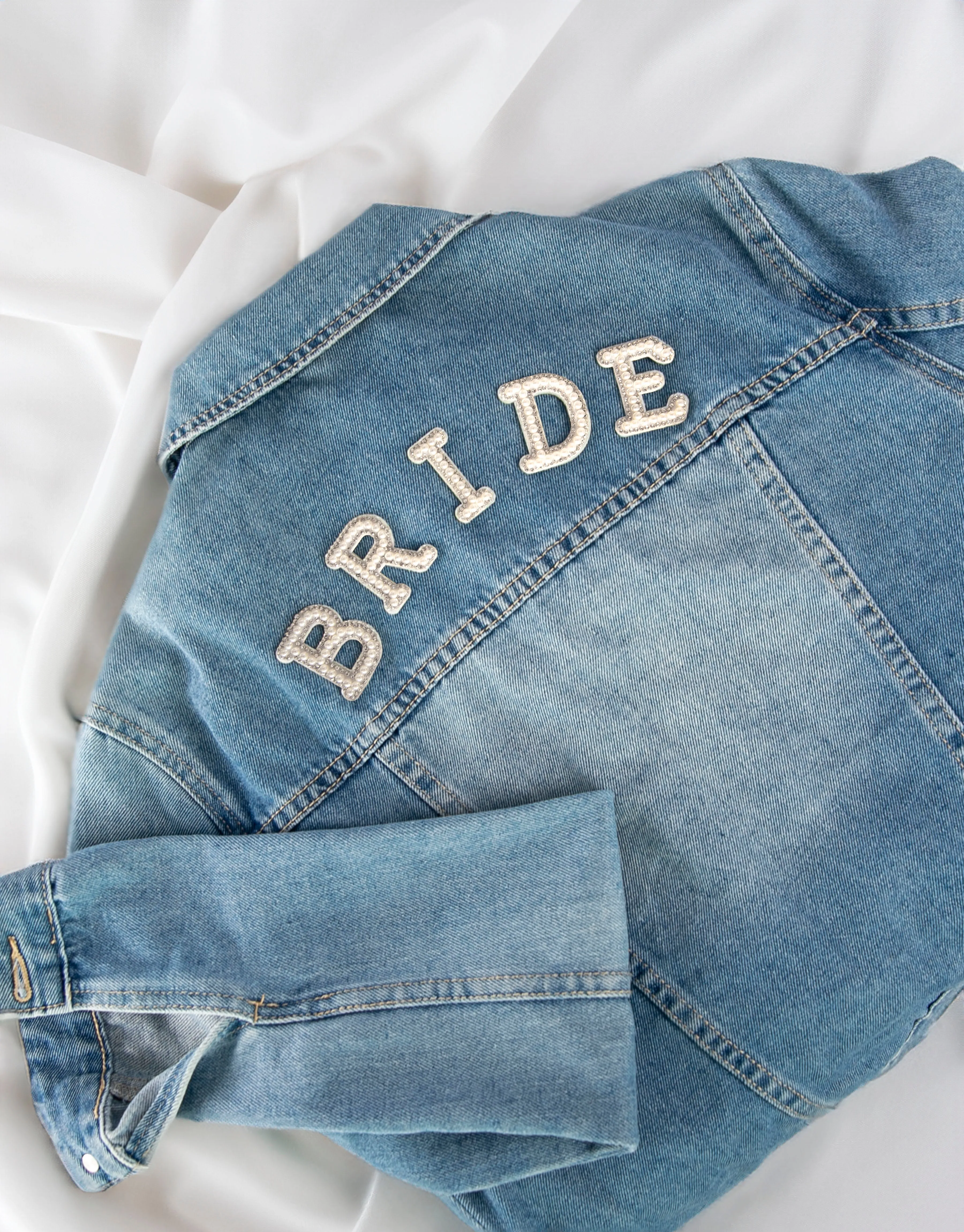BRIDE Set: Handmade Pearl & Rhinestone Letters Iron On Patches