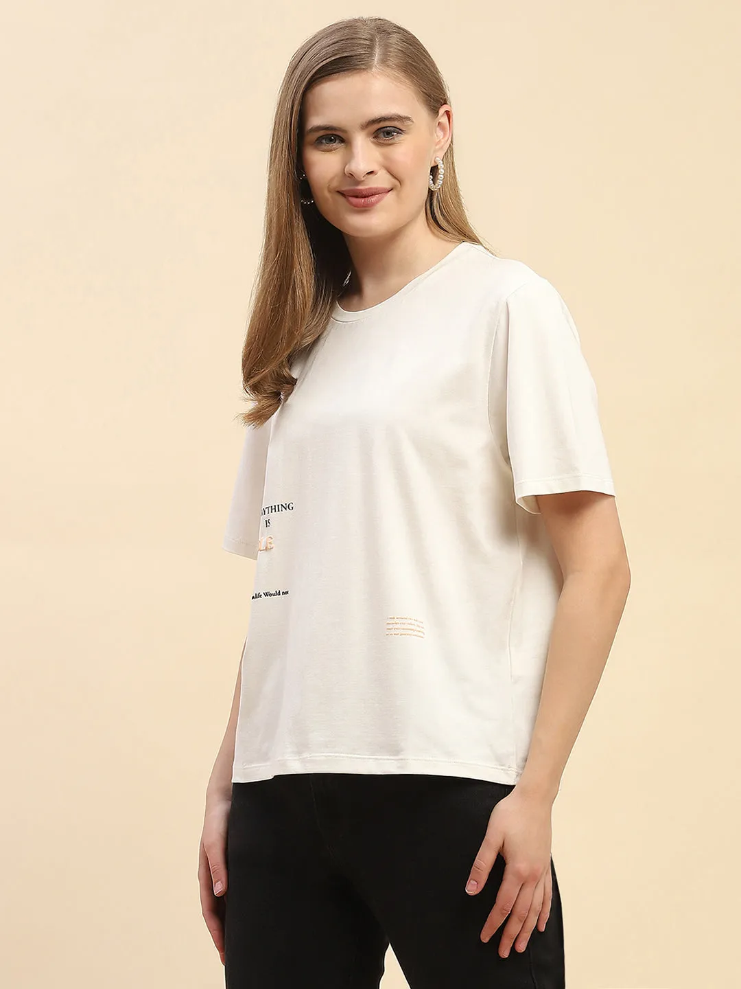 Camla Barcelona Graphic Printed Lilac Round Neck T-Shirt