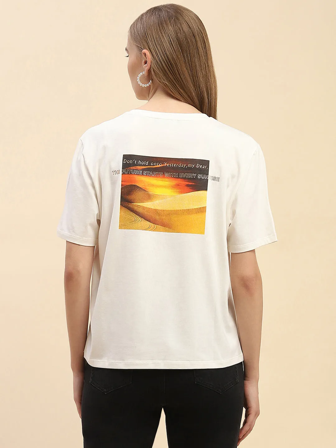 Camla Barcelona Graphic Printed Lilac Round Neck T-Shirt