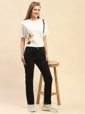 Camla Barcelona Graphic Printed Lilac Round Neck T-Shirt