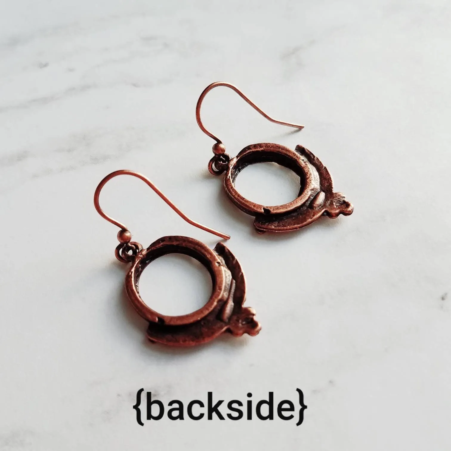 Copper Circle Earrings, small copper dangles, round copper ball accents, antique copper earring, rust brown, oxidized hoop earrings