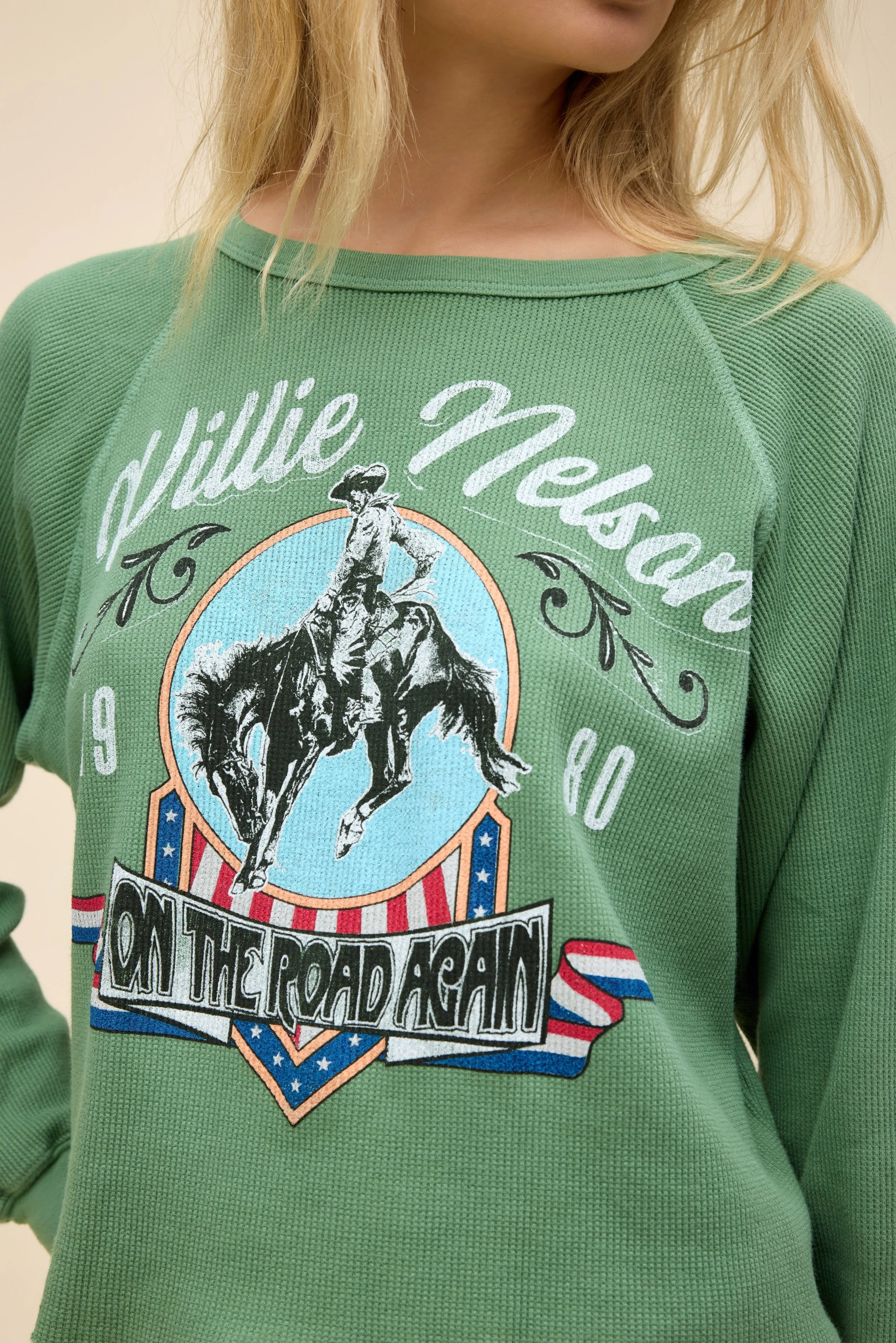 DAYDREAMER - WILLIE NELSON 1980 COWBOY RAGLAN THERMAL LONG SLEEVE