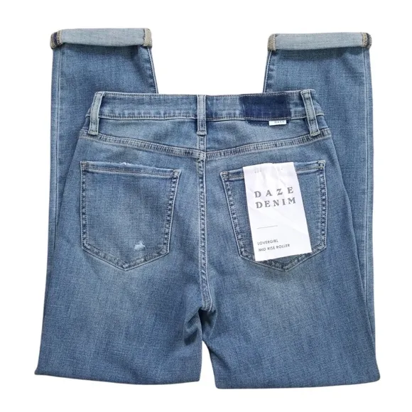 DAZE Lovergirl Distressed Mid Rise Roller Jeans Size 26 NEW