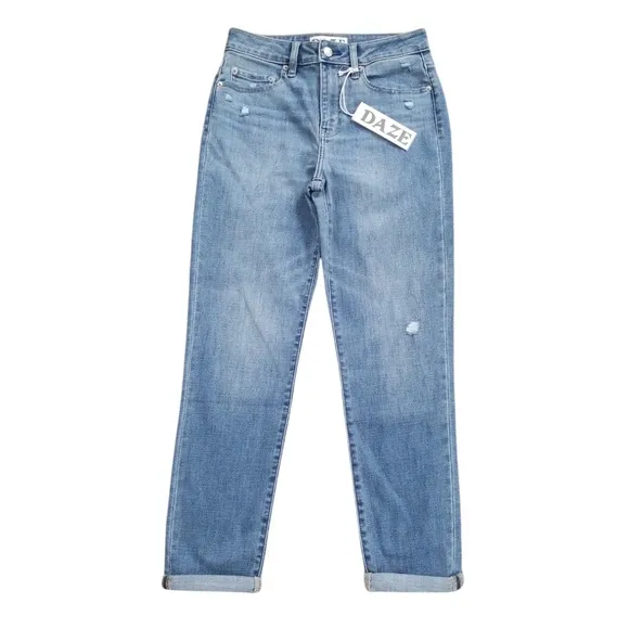 DAZE Lovergirl Distressed Mid Rise Roller Jeans Size 26 NEW