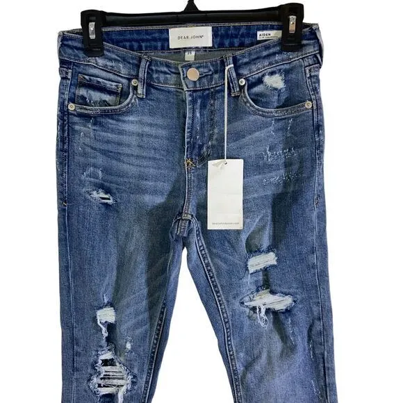 Dear John NWT Woman's Aiden Slim Girlfriend High Rise Distressed Jeans Size 25