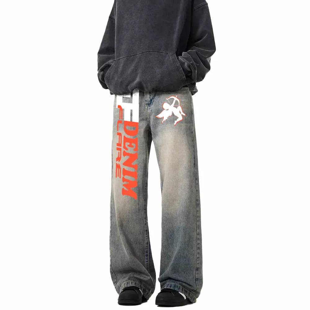DF Full Puff Print Cupid Washed Distressed Jeans
