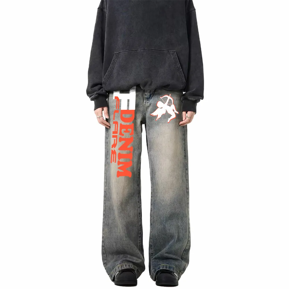 DF Full Puff Print Cupid Washed Distressed Jeans