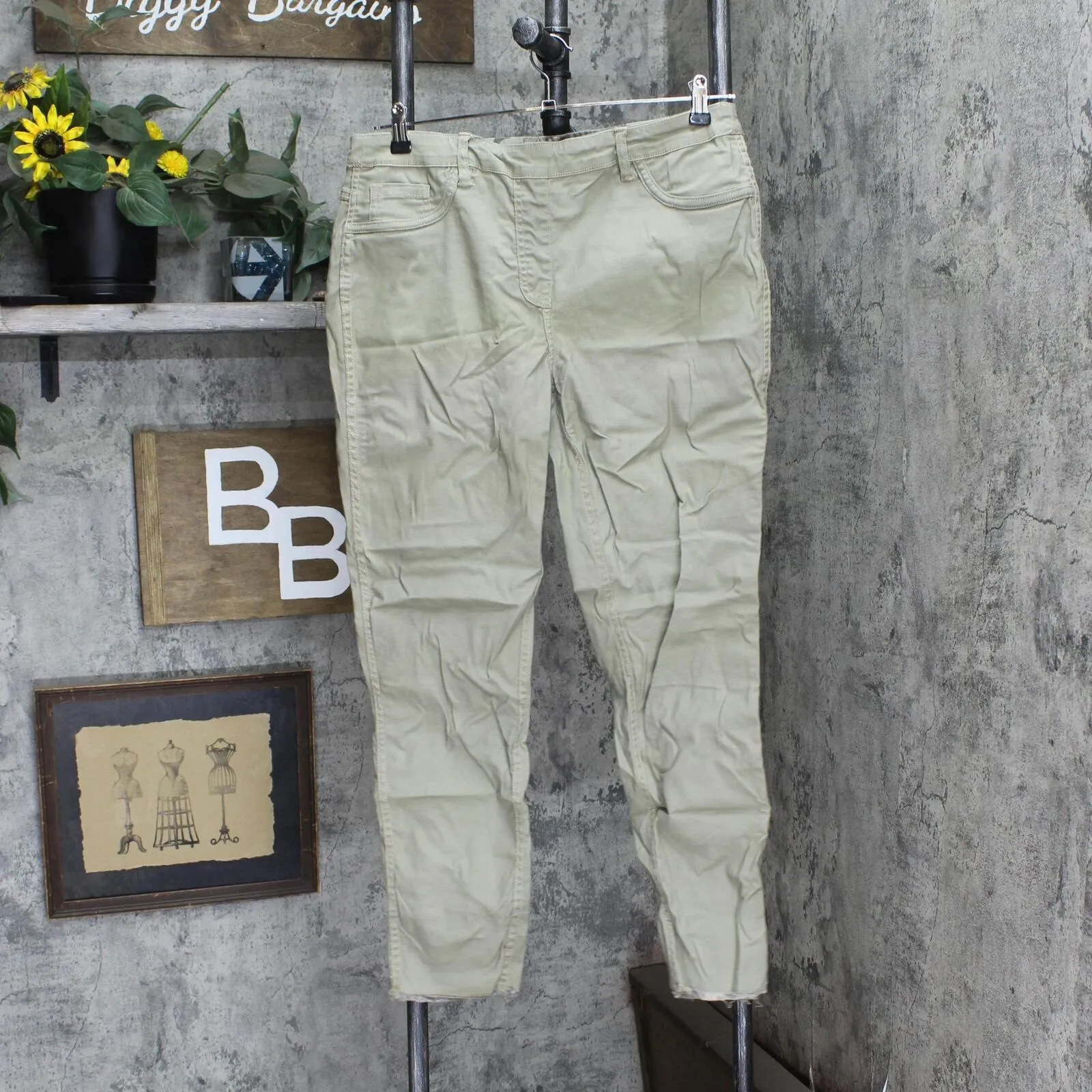 DG2 Womens Reversible Twill Pull On Skinny Jeans 728979 Olive Green L