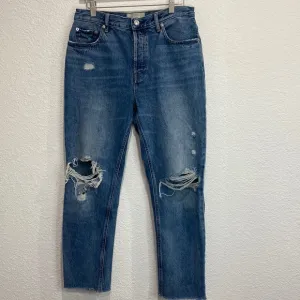 Everlane Women's The Cheeky Button Fly Distressed Organic Cotton Jeans 28 Crop