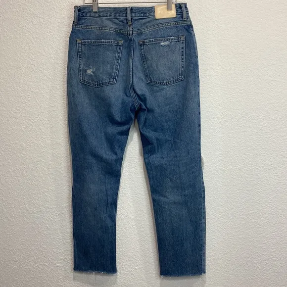 Everlane Women's The Cheeky Button Fly Distressed Organic Cotton Jeans 28 Crop
