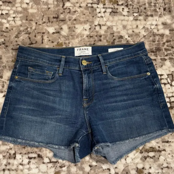 Frame Denim Le Cutoff Fray Hem Denim Shorts Blue
