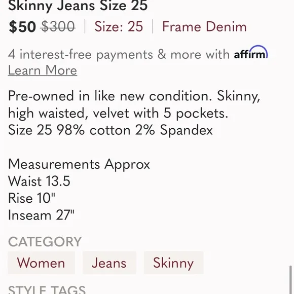 FRAME Denim Le High Velvet Navy Skinny Jeans