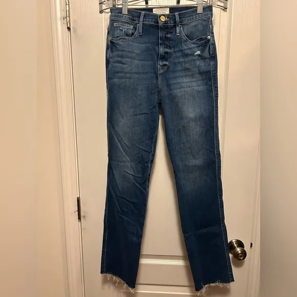 Frame Le Sylvie Slender Straight leg jeans women’s 26 medium wash raw hem denim