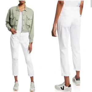 FRAME NWT Le Garcon Rumpled Blanc Rips Mid Rise Denim Jeans White Distressed 25