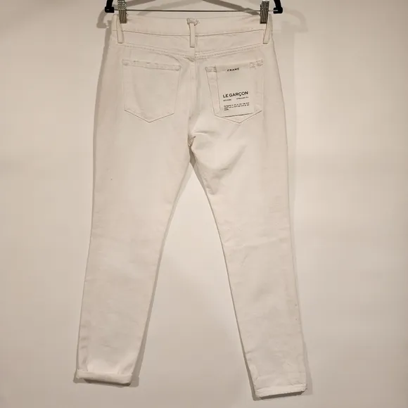 FRAME NWT Le Garcon Rumpled Blanc Rips Mid Rise Denim Jeans White Distressed 25