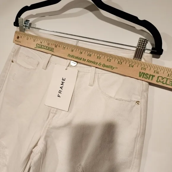 FRAME NWT Le Garcon Rumpled Blanc Rips Mid Rise Denim Jeans White Distressed 25