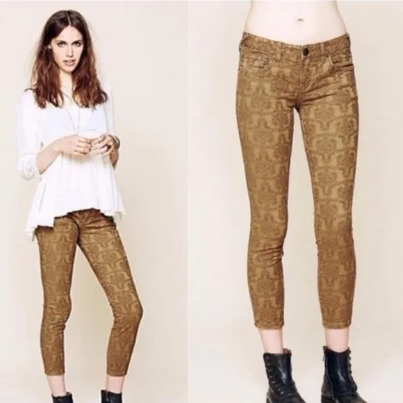 “FREE PEOPLE” Jacquard Skinny Ankle Jeans