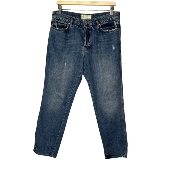 Free People Slim Boyfriend Distressed Raw-Hem Denim Jeans