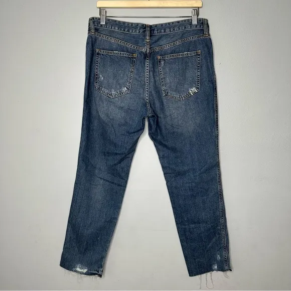 Free People Slim Boyfriend Distressed Raw-Hem Denim Jeans