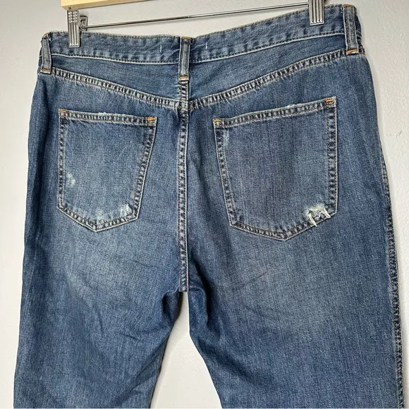 Free People Slim Boyfriend Distressed Raw-Hem Denim Jeans