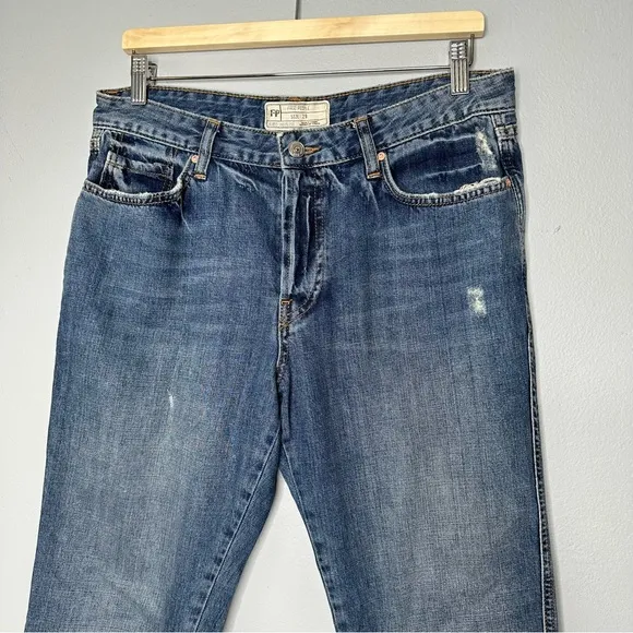 Free People Slim Boyfriend Distressed Raw-Hem Denim Jeans