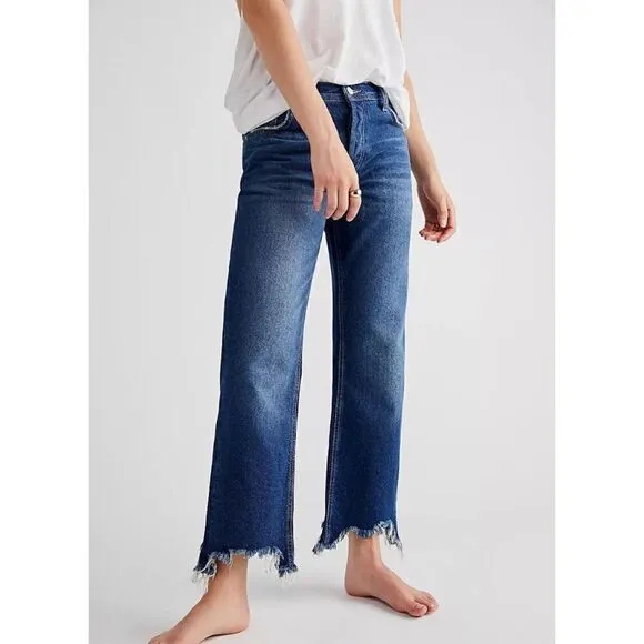 Free People x We the Free Maggie Mid Rise Straight in Rolling River, Size 27