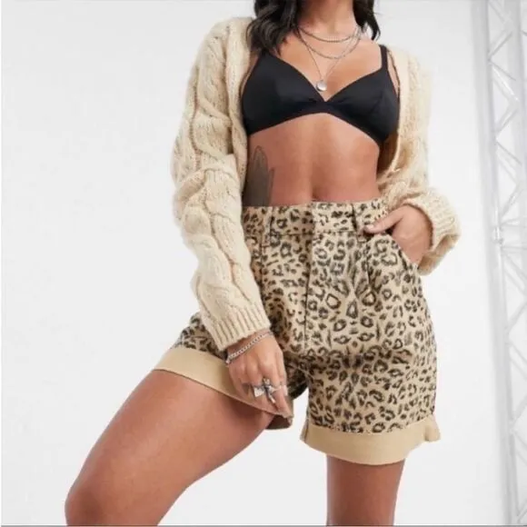 Free People We the Free Dogtown Leopard/Cheetah Print High Waisted Denim Shorts