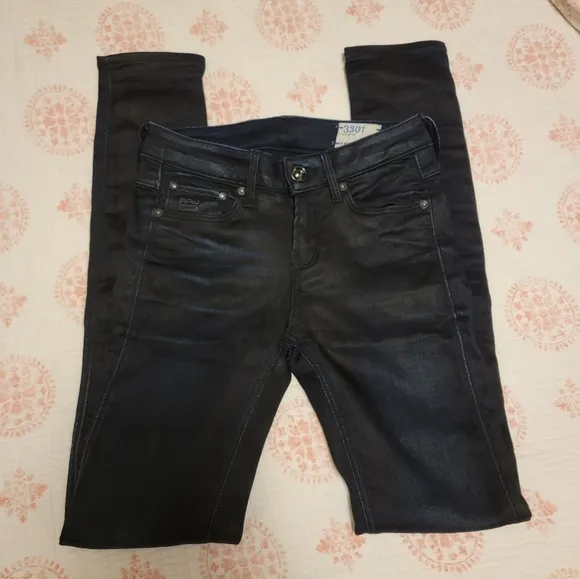 G Star Raw 3301 Coated Ombre Black &amp; Blue Jeans
