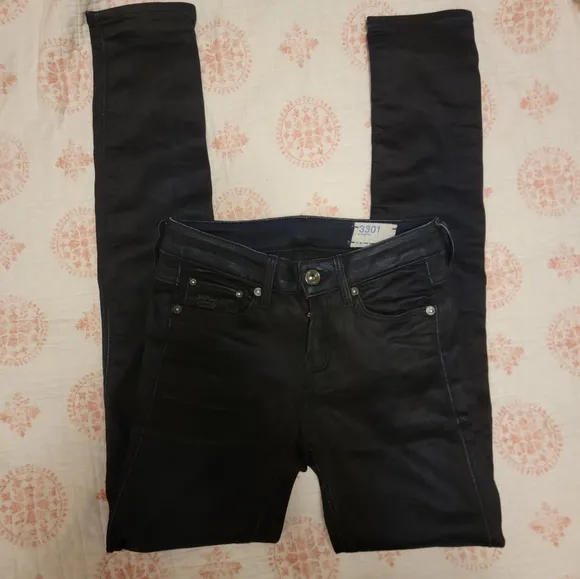 G Star Raw 3301 Coated Ombre Black &amp; Blue Jeans