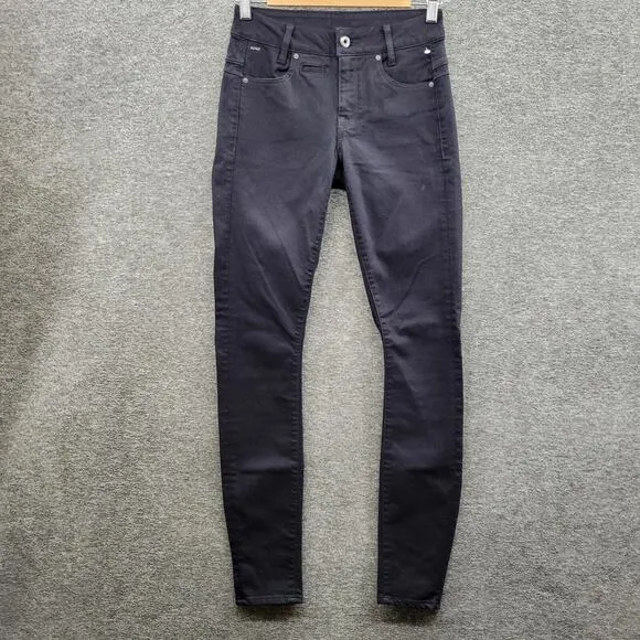 G-Star Raw D-STAQ Jeans Women's 26 Black Mid Rise Skinny Denim NWOT MSRP $180