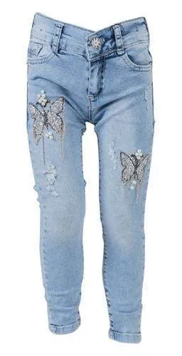 Girls' Blue Butterfly Jeans