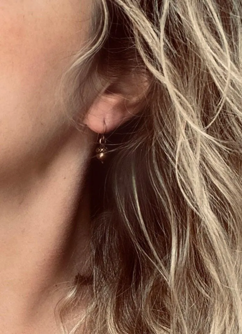Golden Acorn Earrings, little acorns, shiny/matte gold, autumn earring, fall earring, squirrel earring, small acorns, lightweight dangle