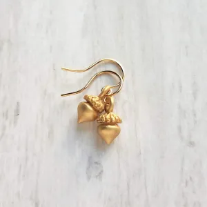 Golden Acorn Earrings, little acorns, shiny/matte gold, autumn earring, fall earring, squirrel earring, small acorns, lightweight dangle