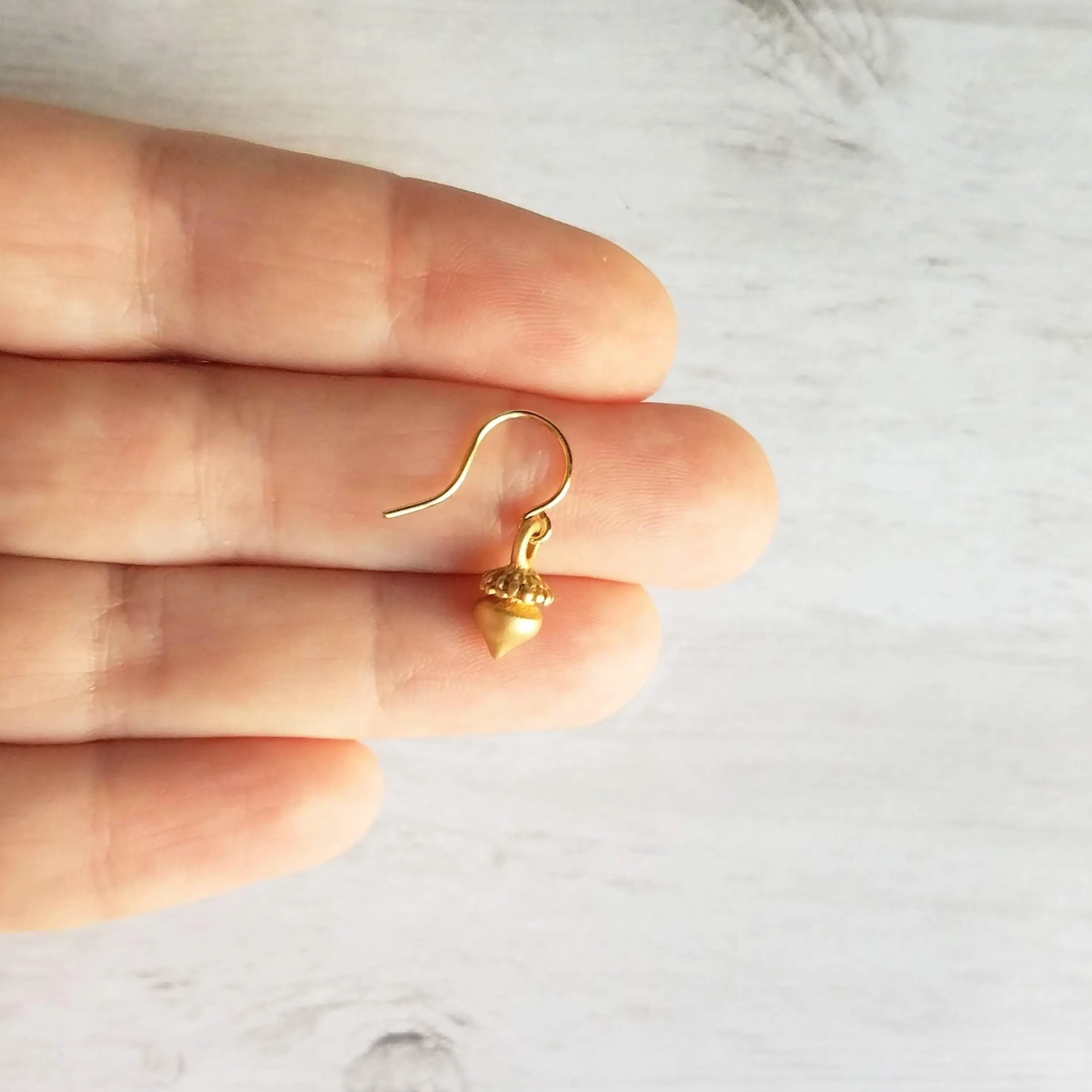 Golden Acorn Earrings, little acorns, shiny/matte gold, autumn earring, fall earring, squirrel earring, small acorns, lightweight dangle