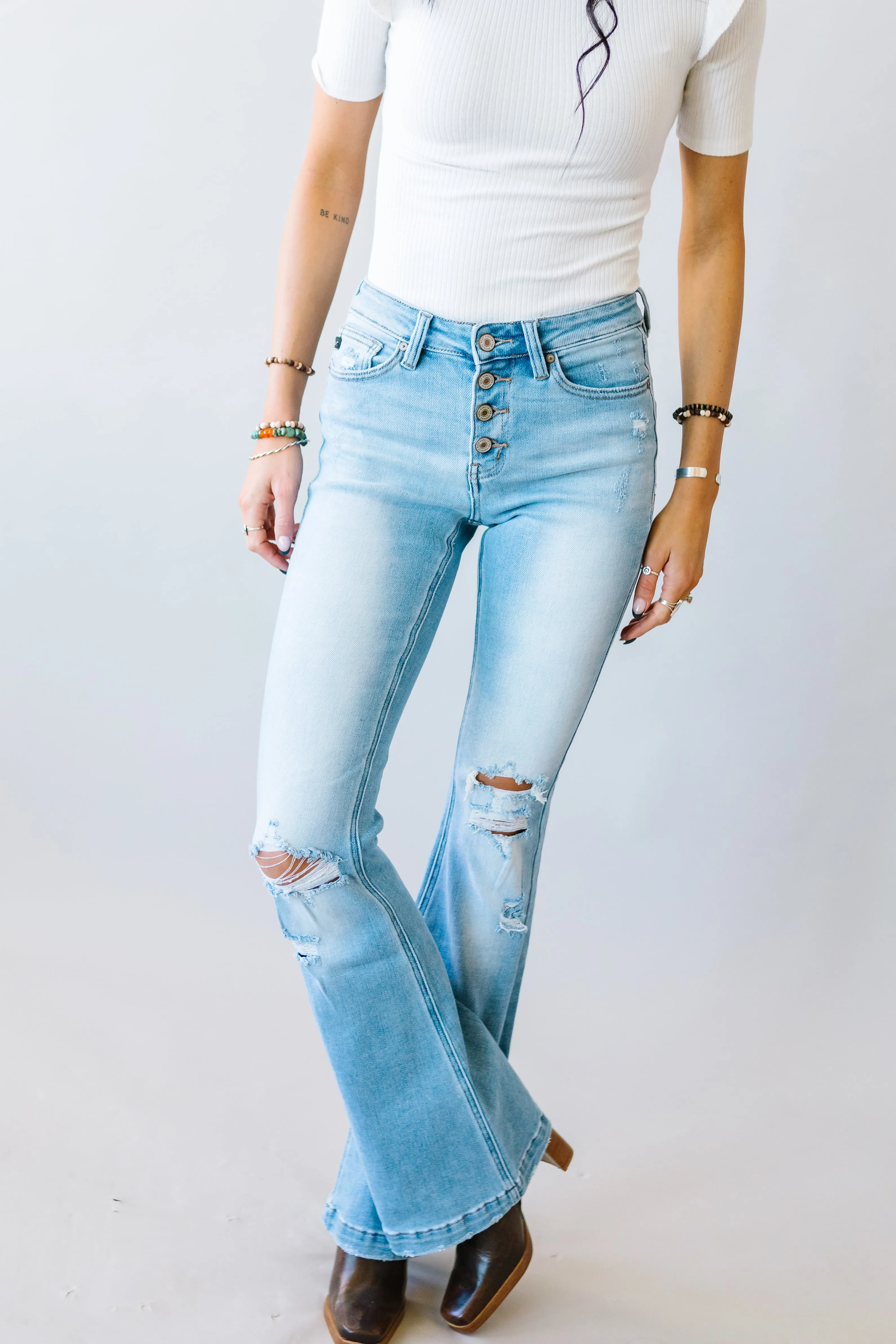 Gonna Be a Good Day Mid Rise Flares by Kancan // Medium Wash