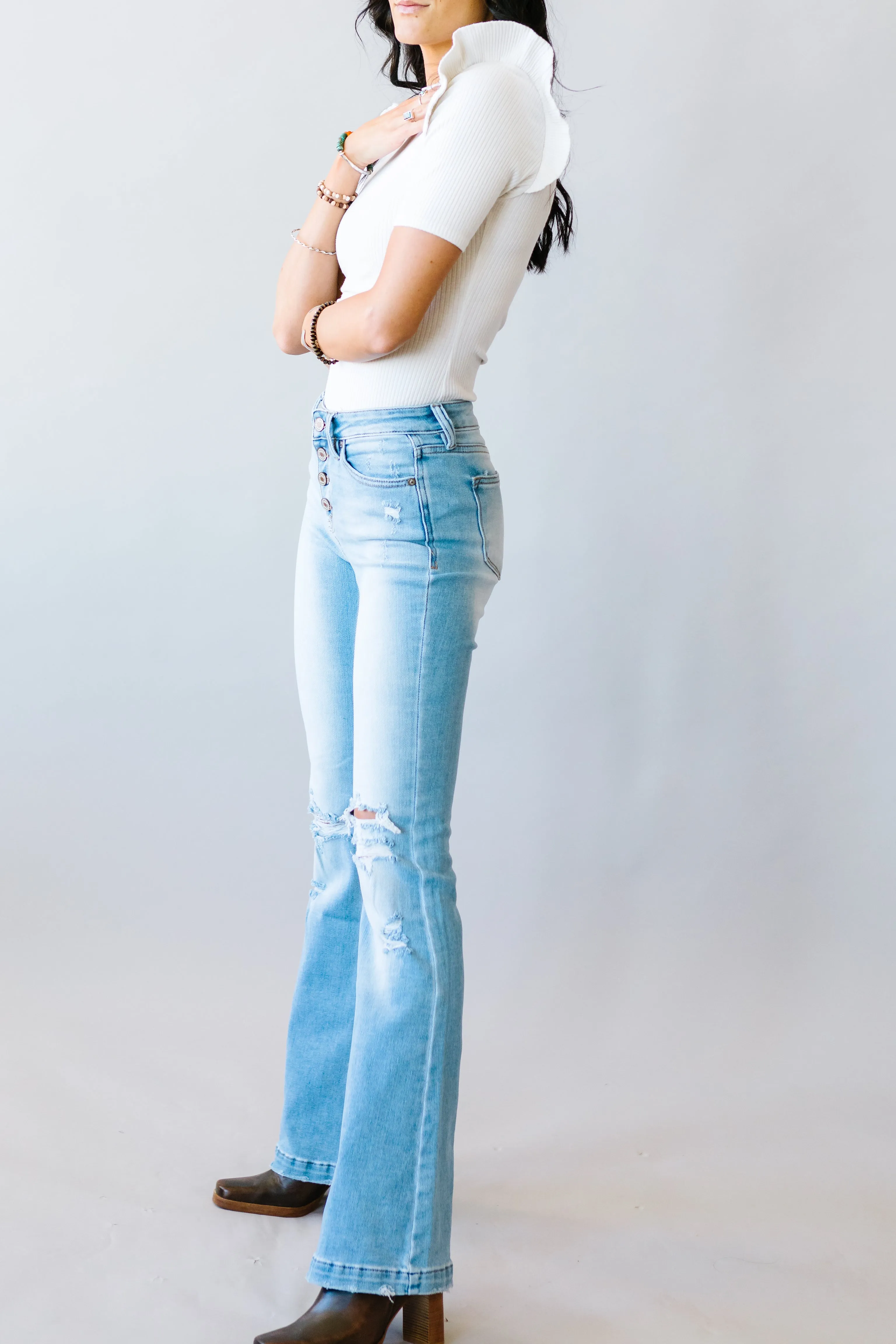 Gonna Be a Good Day Mid Rise Flares by Kancan // Medium Wash