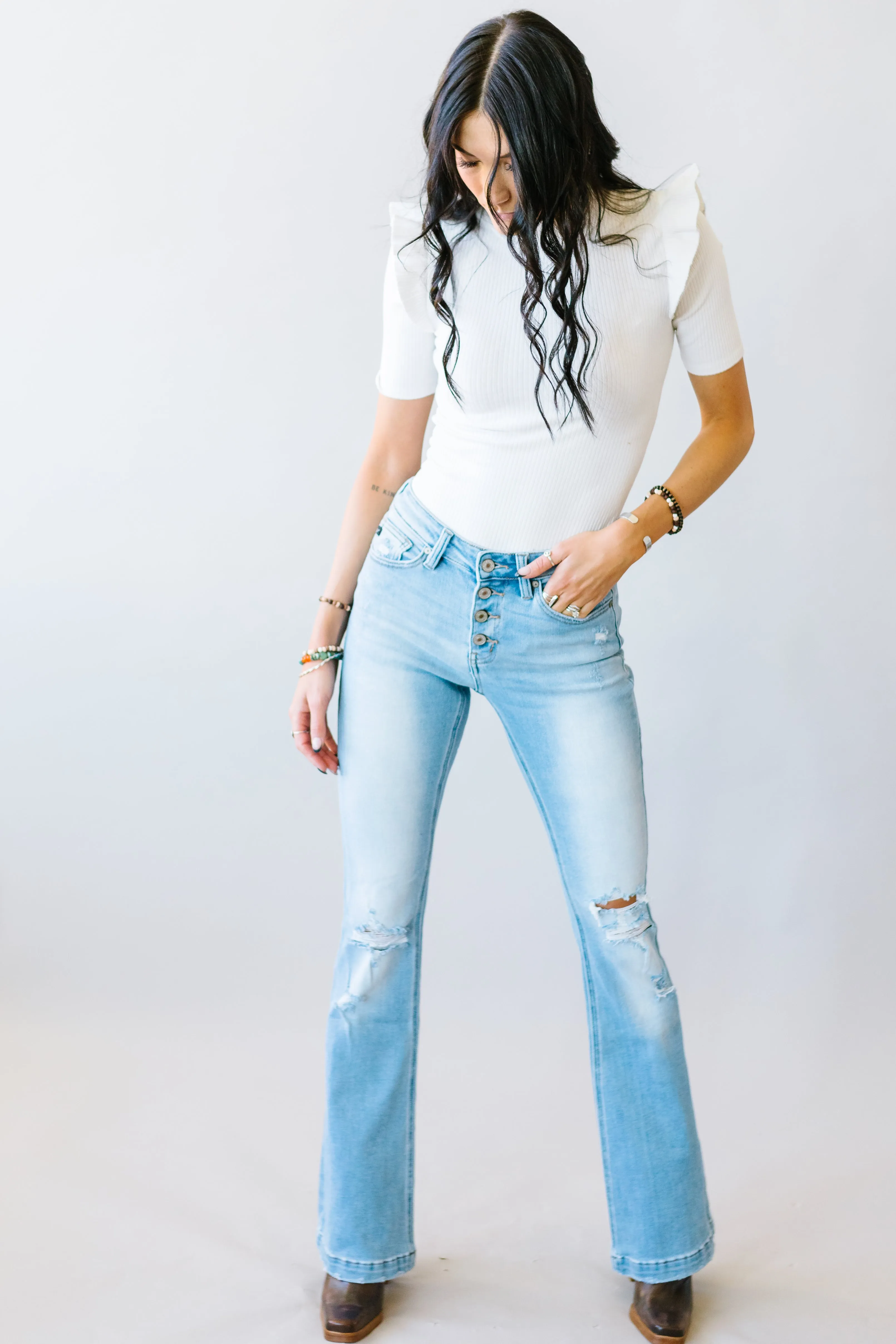 Gonna Be a Good Day Mid Rise Flares by Kancan // Medium Wash