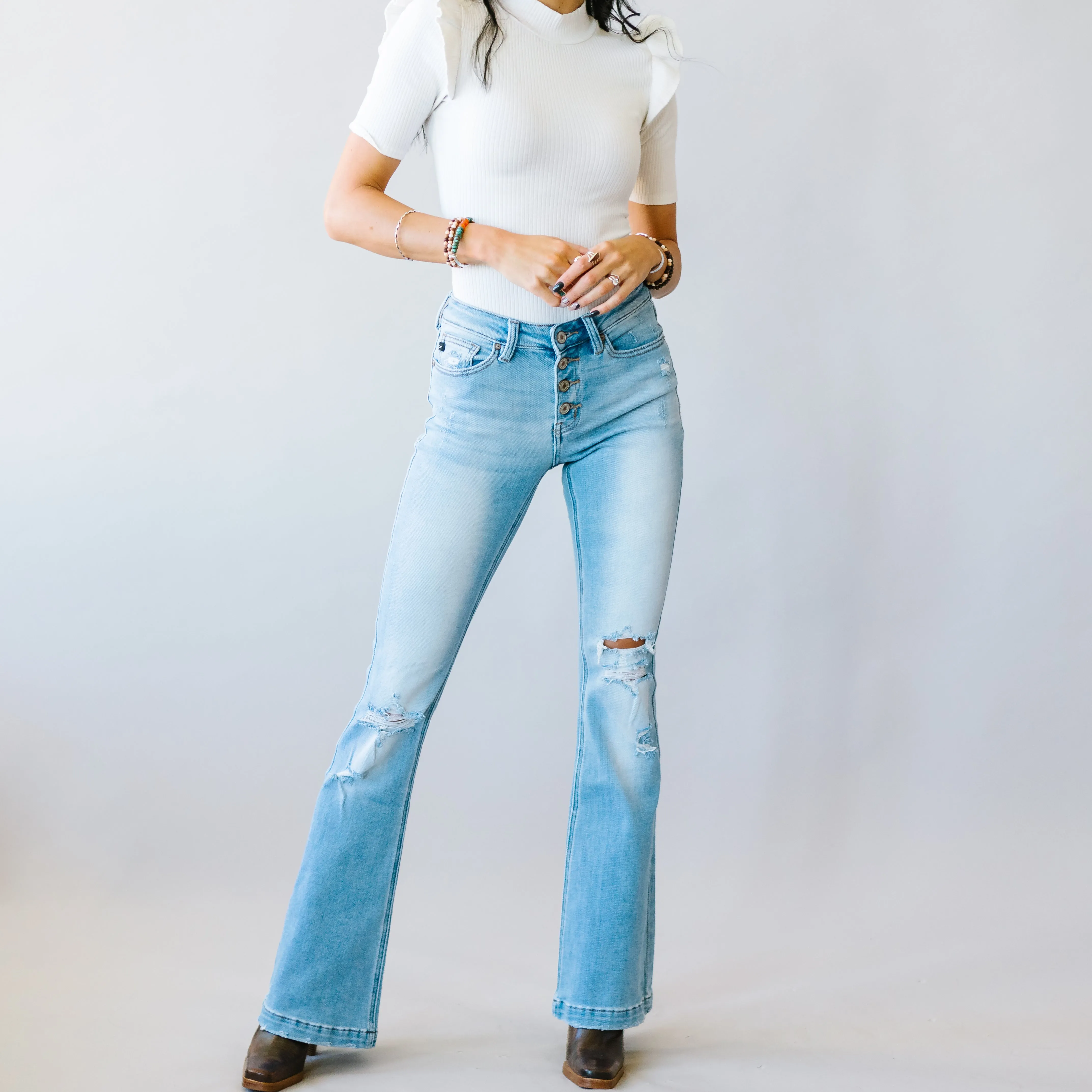 Gonna Be a Good Day Mid Rise Flares by Kancan // Medium Wash