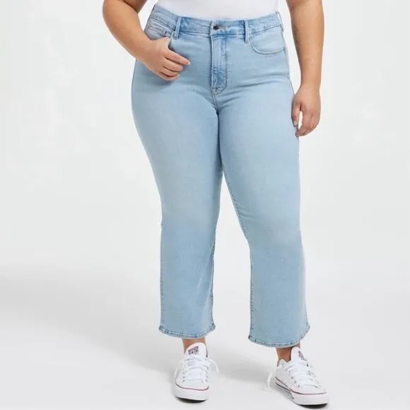 Good American Good Legs Crop Mini Boot Denim Jeans Indigo NEW Size 22