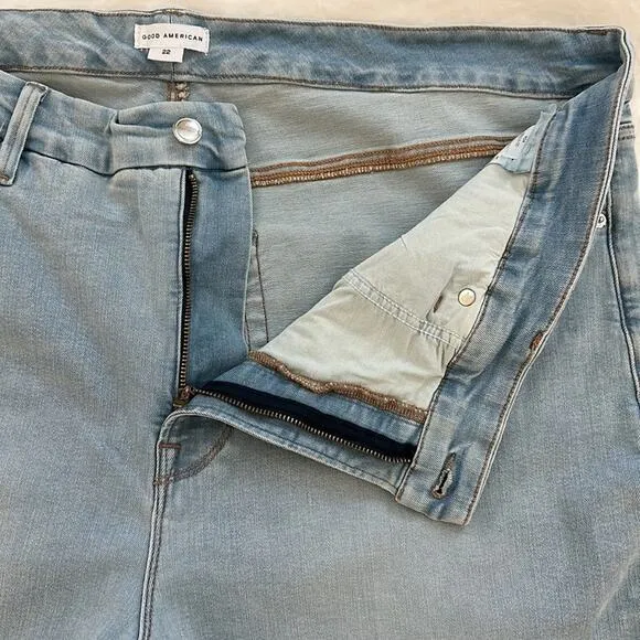 Good American Good Legs Crop Mini Boot Denim Jeans Indigo NEW Size 22