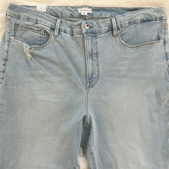 Good American Good Legs Crop Mini Boot Denim Jeans Indigo NEW Size 22