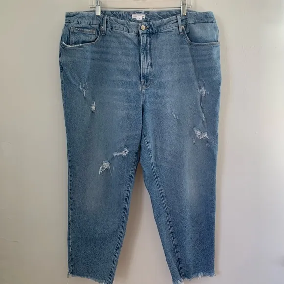 Good American Weekender Distressed Hi Rise Jeans