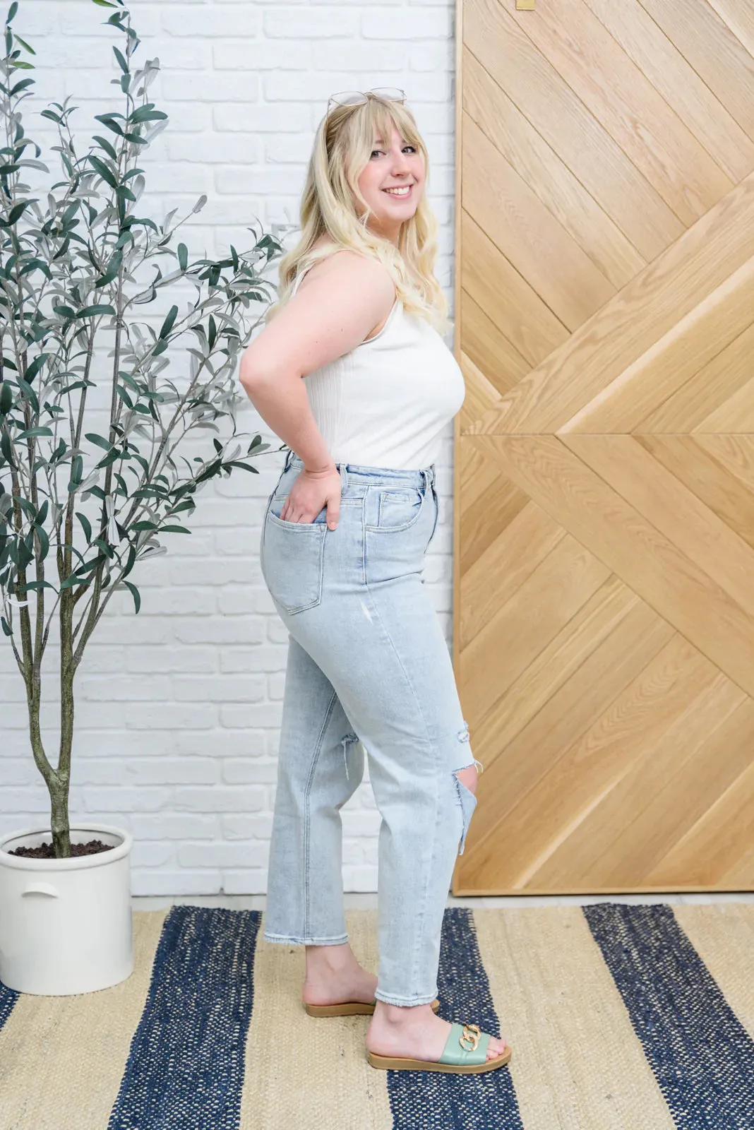 Good Karma Light Wash Distressed Risen Jeans - PREORDER