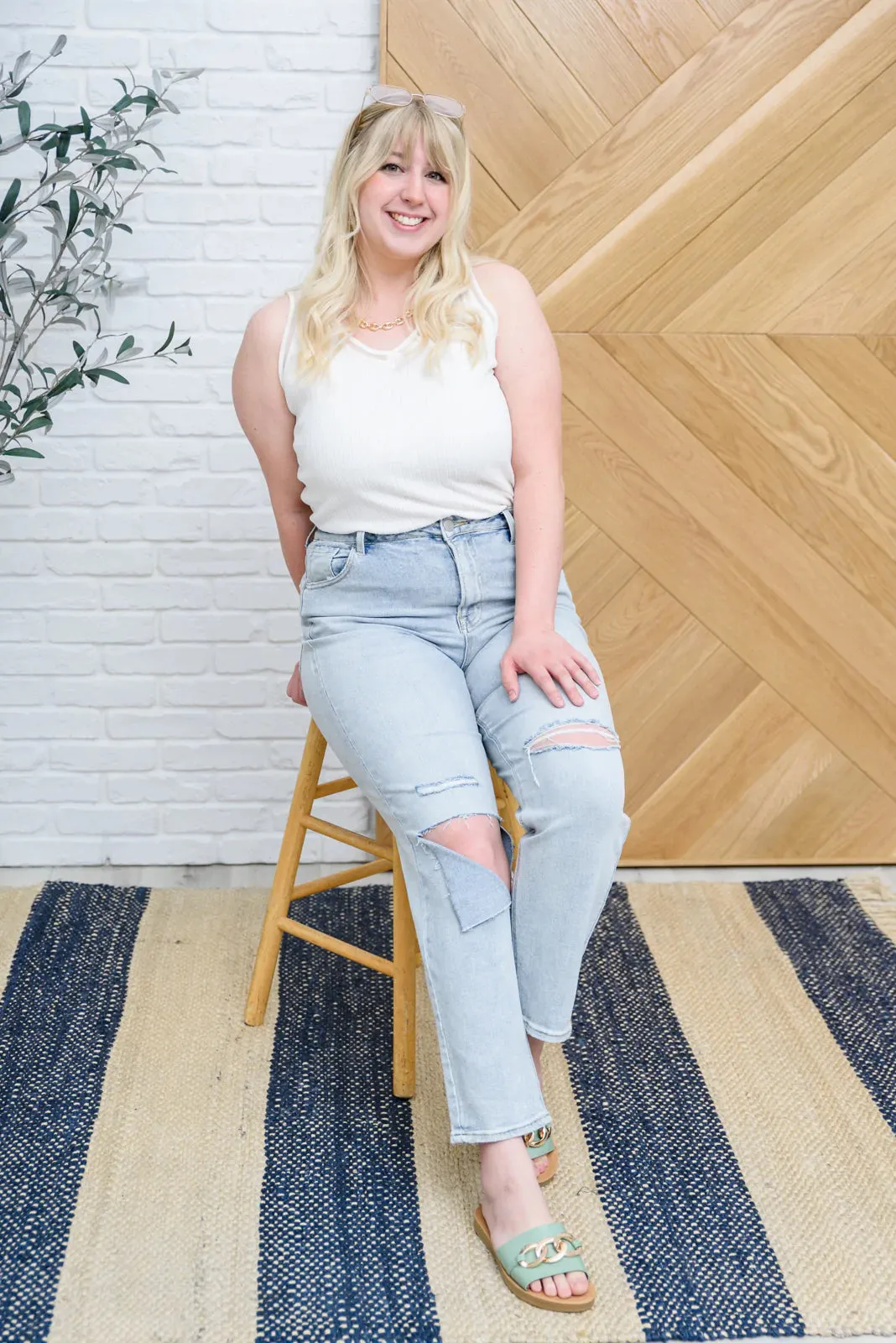 Good Karma Light Wash Distressed Risen Jeans - PREORDER
