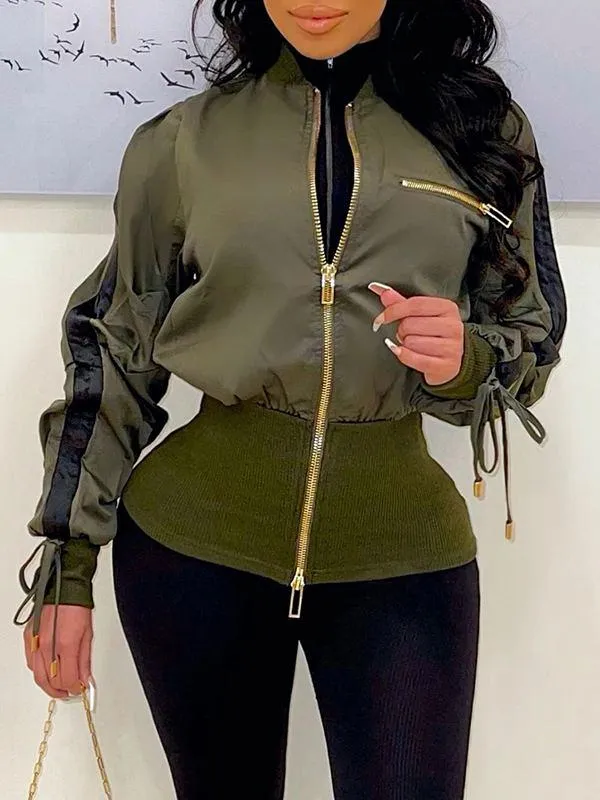 Gorgeousladie Ribbed Combo Bomber Jacket