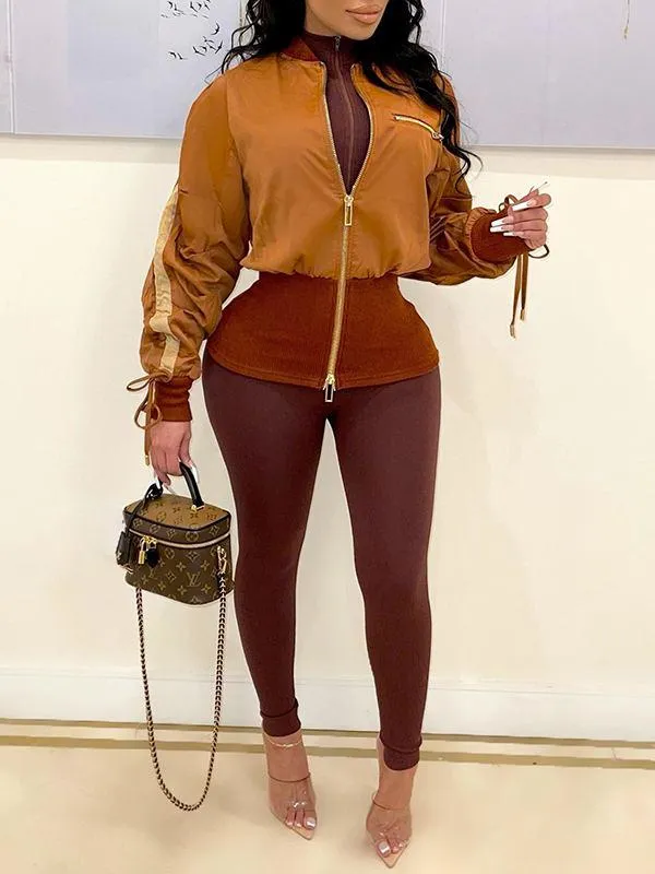 Gorgeousladie Ribbed Combo Bomber Jacket