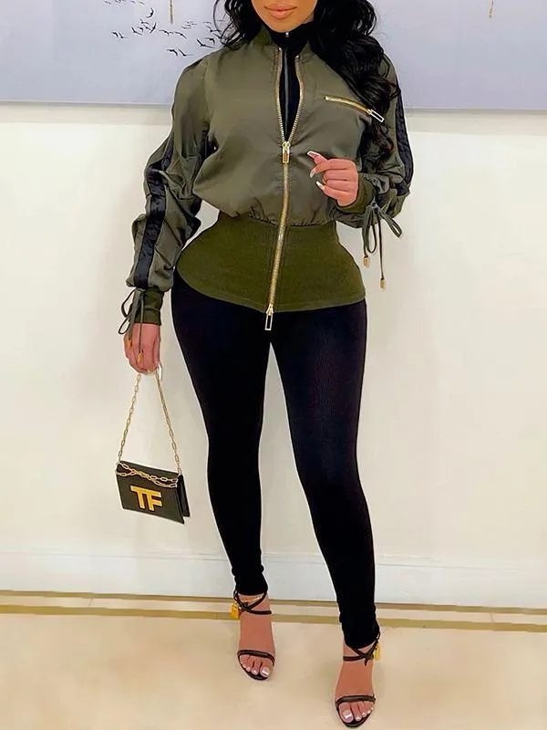 Gorgeousladie Ribbed Combo Bomber Jacket