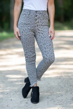 Grey Animal Print Ankle Length Skinny Jeans