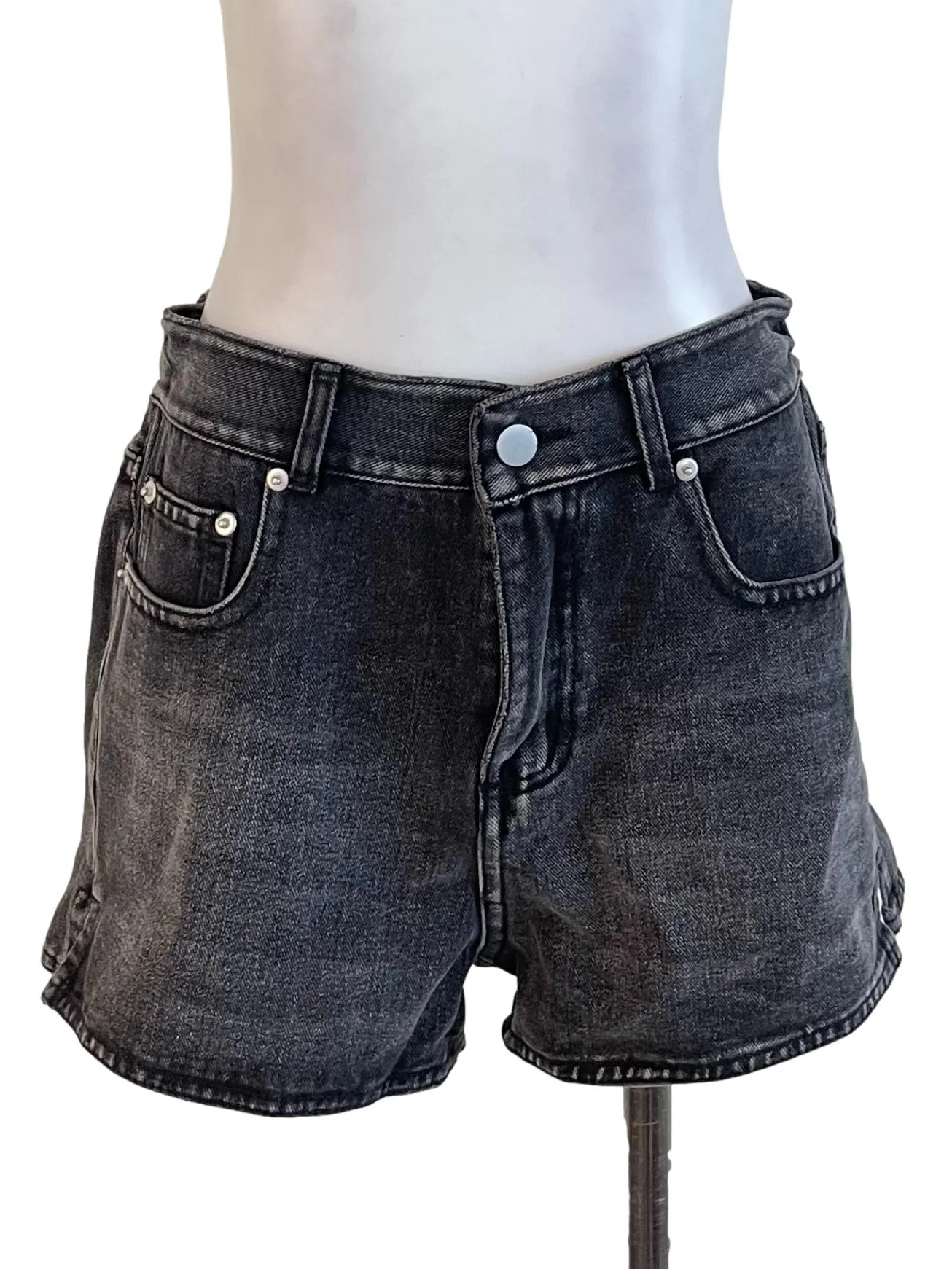 Grey Washed Denim Shorts