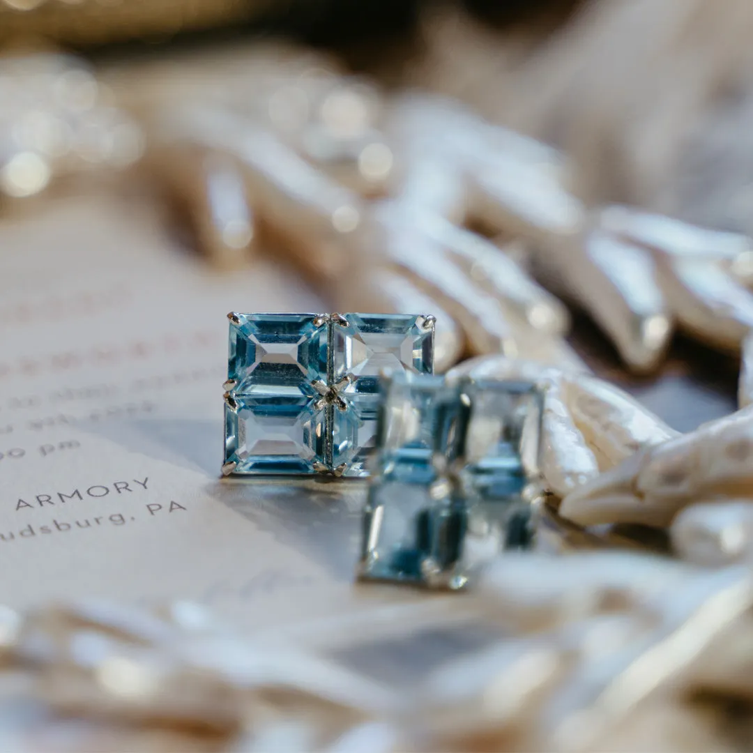 Grid Studs in Blue Topaz